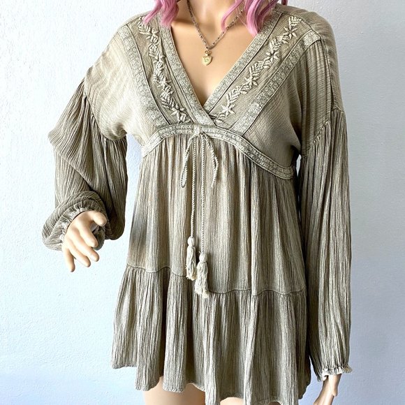 Bohemian Blouse Peasan Top Hippie Blouse Boho Chic Top Romantic Top Empire Waist - Picture 2 of 10